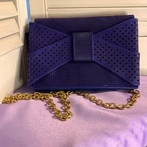 Elegant Navy faux suede crossbody Bag with Gold Chain